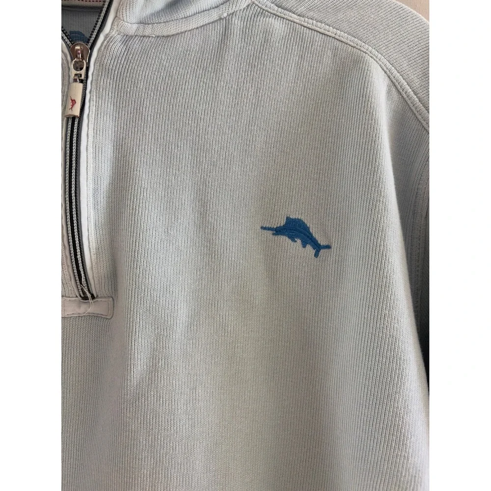 Tommy Bahama Relax Mens XL Light Blue 100% Cotton Ribbed Quarter Zip Pullover